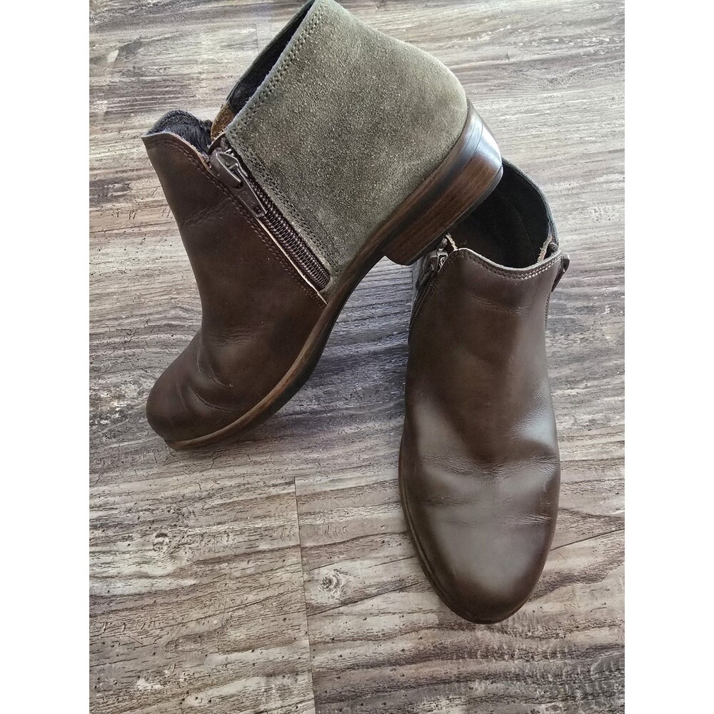 Naot Helm Brown Leather Double Side Zip Ankle Boot Booties Womens EU 35 US 5